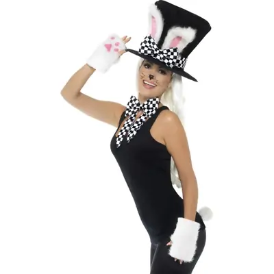 Mad Hatter Tea Party Kit Hat Ears Bow Tie Gloves Tail Adults Fancy Dress • £17.99