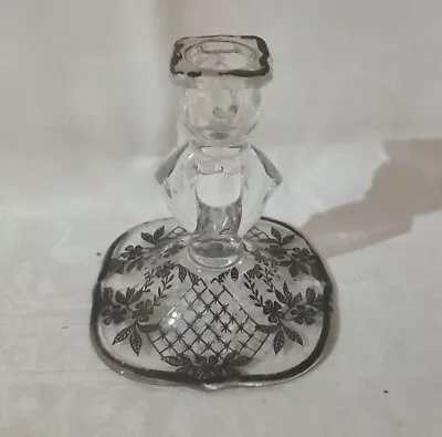 Vtg Floral Glass Candle Stick Holder • $10