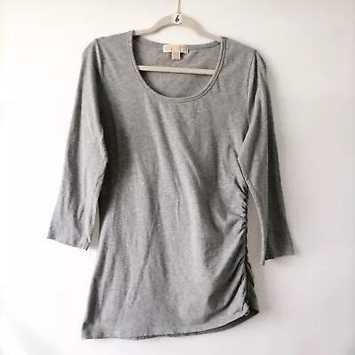 Michael Kors Womens Gray 3/4 Sleeve Round Neck Side Zip Blouse Top Size L • $23.95