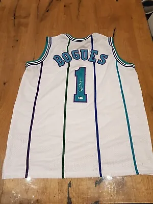 Muggsy Bogues  Signed Autographed Charolette Hornets White/ Blue Nba Jersey. • $199.95