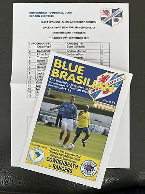 27.9.2012. Cowdenbeath Reserves V Rangers Res (Scottish Reserve League)incl T/S • £3.65