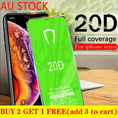 20D Curve For IPhone X 11 7 8 6 Full Cover Real Tempered Glass Screen Protector • $2.99