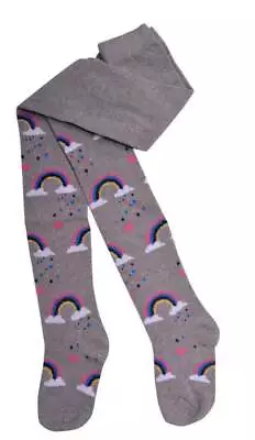 Girls New Pink Unicorn Grey Rainbow Tights 1 Pair 2-3-4-5-6-7-8-9-10 Years • £4.45