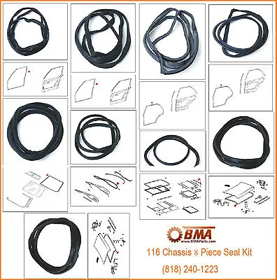 Mercedes W116 Chassis Seal Kit Swb Doors Windshields Trunk Sunroof Seal Kit 9pcs • $370