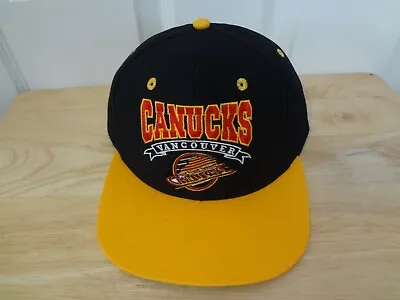 VTG NHL Vancouver Canucks Snapback Cap Hat 90s Vintage Hockey NEW Black/Yellow • $24.99