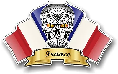 Mexican Sugar Skull & France French Tricolour Flags Vinyl Car Helmet Sticker • £2.83