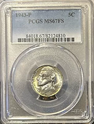 PCGS MS67FS 1943-P Jefferson Silver War Nickel Full Steps Lightly Toned GEM++ • $51