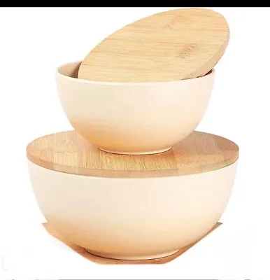 Salad Bowl Set Of 2 Bowls With Wooden Lids Bamboo Fiber Mixing & Storage. Open B • $18