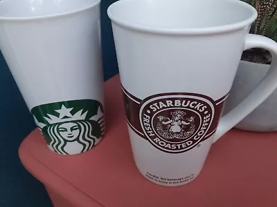 STARBUCKS Tall Latte Coffee Mug X 2  Cup 2008 + 2013   • £30