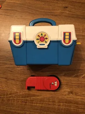 Vintage 1991 Fisher Price Work Tool Box Blue And White + Working Measure Meter • $13.99