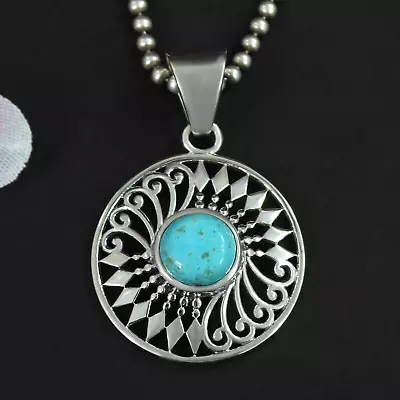 Natural Mexican Turquoise 925 Sterling Silver Chakra Pendant Unisex Jewelry Gift • £49.21