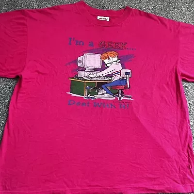 1995 Vintage Looney Tunes Tshirt “I’m A Geek” Bright Pink Boxy Gamer Tee • £5