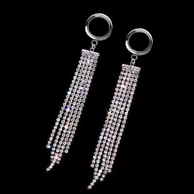 Pair Crystal Strands Ear Gauges Ear Plugs Ear Tunnels Piercings Body Jewelry • $16.37