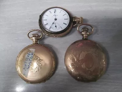 Vintage Lot Of 3 Elgin Gold Filled Hunter Case Non-Running Pocket Watches • $24.50