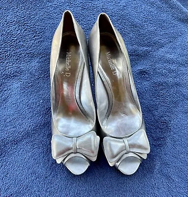 Michelle D Pewter Heels With Cute Bow And Open Toe Front. Size 10M • $18