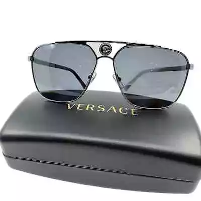 NEW Versace Gunmetal Rectangular Sunglasses Black/Gray Size 61/13/140 MOD.2238 • $140