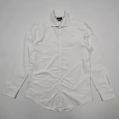 Zara Mens Shirt White Large Long Sleeve Textured Slim Fit Cotton Button Up • £14.99