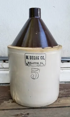 Antique Pre-Pro Advertising Whiskey Stoneware Jug 5 Gal M. Bosak Co. Scranton PA • $189.95