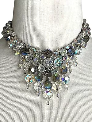 Wedding Haute Couture Vintage Bib Waterfall AB Glass Bead Choker Necklace • $210