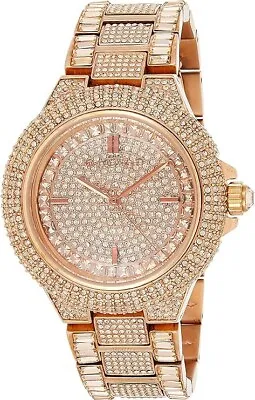 Michael Kors MK5862 Camille Glitz Rose Gold Pave Crystal Fashion Women's Watch • $113.99