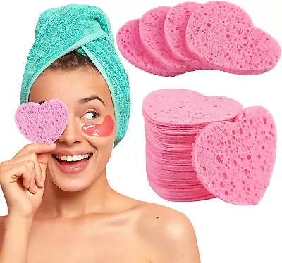 60-Count Compressed Facial Sponges For Washing Face Heart Shaped Face Sponge For • £13.55