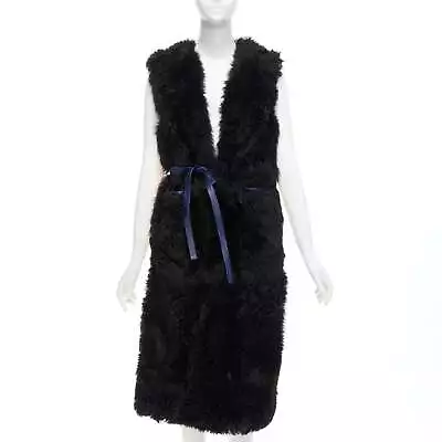 MARNI Black Lamb Shearling Fur Blue Leather Belted Belt IT38 XS • $998