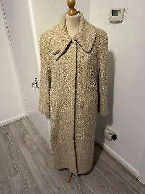 Relis Ladies Beige Wool Full Lenght Single Breasted Coat Size Uk 16/18 • £15.99