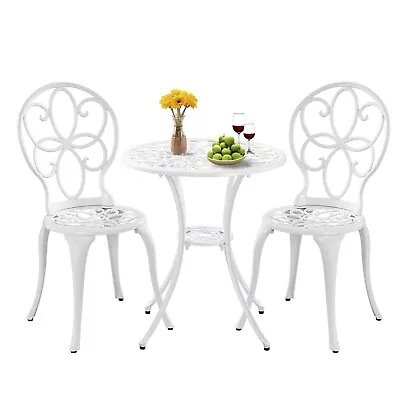 Cast Aluminum Bistro Set Metal Bistro Table And Chair Set 2 With Umbrella Hole • $159.99