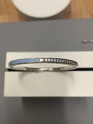 Pandora Radiant Hearts Silver Bangle Diamante And Blue Enamel Size Small 1 • £44.99