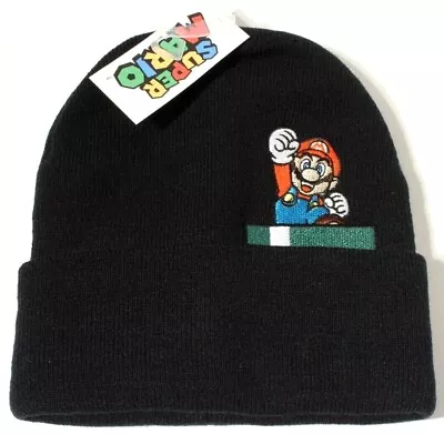 Super Mario Bros Black Fold Beanie - Winter Hat Cap Toque - Nintendo Licensed • $22.07