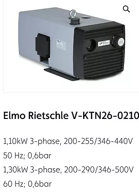  Elmo Reitschle Industrial Dry Vane Combination Pressure Vacuum Pump V-KTN26-210 • $695