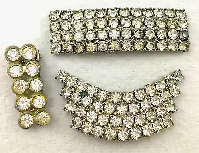 Shoe Clip Ons 3 Silver Tone Vintage Clips Rhinestones Lapel Fur Hat Purse Bling • $14.99