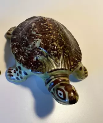 VTG Brushed McCoy Turtle Green Brown Glazed Pottery Tortoise Garden Figure 7 1/4 • $47