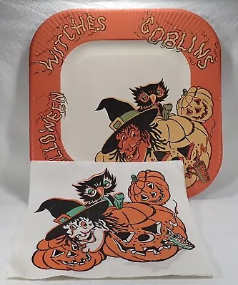 Rare Vintage Halloween Paper Plate & Napkin Witch Owl Jack O Lanterns • $9.95