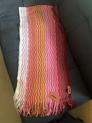 MISSONI Wool Blend Zig-zag Knit Scarf (Red/ Pink)wool/acrylic NWT 74”x32” • $78