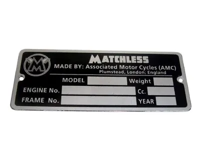 Matchless Id Tag Data Plate 500 650 Twins Model 20 G9 G12 41 G80 Cs Single G45(u • $17.89