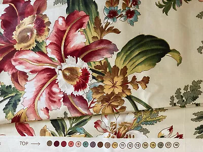 Zoffany Orchid Fabric Screen Print Floral  Cream Red Green 135x89cm • £19