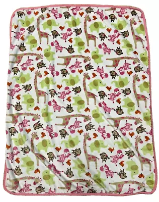 Carters Pink Jungle Animals Sherpa Baby Blanket Zebra Monkey Giraffe Elephant • $19.99