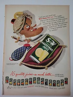 1952 S And W Florida Grapefruit Juice Bob Hope Cartoon Color Vintage Ad • $9.99