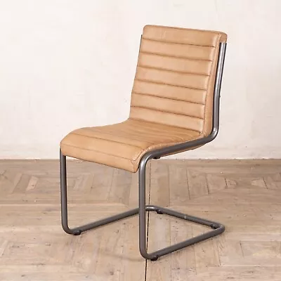 Tan Leather Dining Chair Side Chair Genuine Leather Cantilever Chair • £270