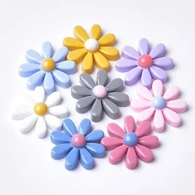 15pcs Craft Flowers Embellishments Daisy Flowers 22mm Large Mixed Flatback Resin • £4.99