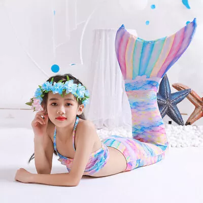 3pcs/Set Kids Girl Mermaid Tail Swimmable Bikini Set Swimsuit Swimming Costume • £9.16