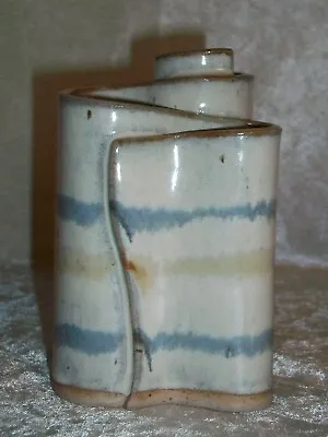 Bay Art Pottery Virginia Blue Striped Ribbon Stoneware Bud Vase USA • $28