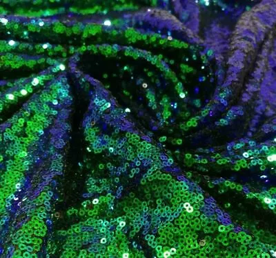 3mm Mermaid Sequin Fabric - Sparkling Iridescent GREEN Purple Sequins 120cm Wide • £1.20