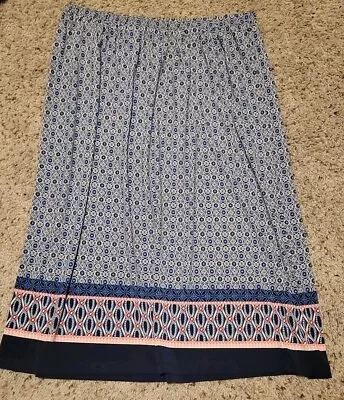 Christopher & Banks Skirt Artsy Blue Paisley Tribal Midi Stretch Women's Medium • $10