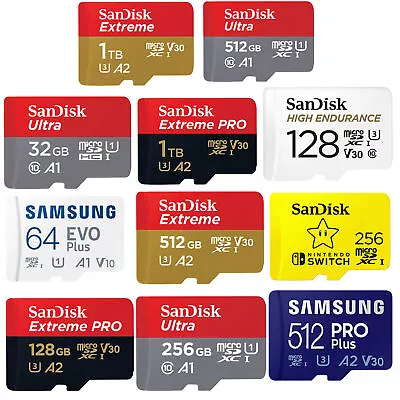 Micro SD Memory Card SanDisk Ultra SamSung Evo 32GB 64GB 128GB 256GB 512Class 10 • $13.50
