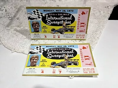 Two 1973 Indianapolis 500 Ticket Stubs Mark Donahue Pictured • $20