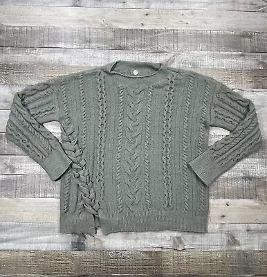 Margaret O'Leary Sweater Womens Large Green Cable Knit Casual Loose Fit Top • $29.95