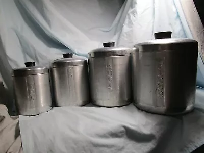 VTG Aluminum-Bakelite Knob Flour-Coffee-Tea-Sugar Kitchen Nesting Canister Set* • $35.97