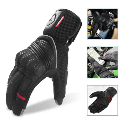 Motorcycle Gloves Leather Full Finger Glove Touch Screen Motorbike Riding Gloves • $24.99